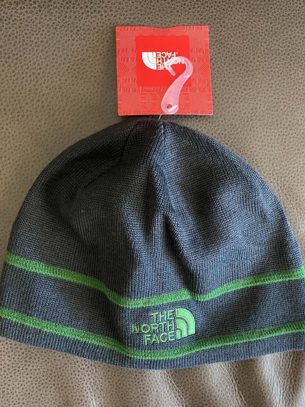 The North Face Jim Beanie NWT - Grey & Green Striped Winter Hat - One Size
